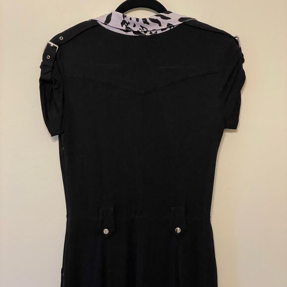Cache 8 black leopard animal print midi dress fitted pencil short sleeve gaudy - Picture 6 of 7
